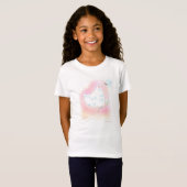 ORデザインのピンクの鳩の花の女の子Tシャツ 平和 Tシャツ (正面フル)