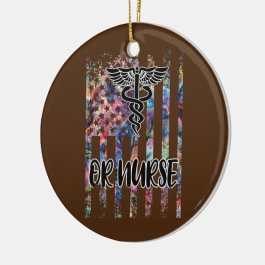 ORナースアメリカ国旗の手術室ナース セラミックオーナメント (左)