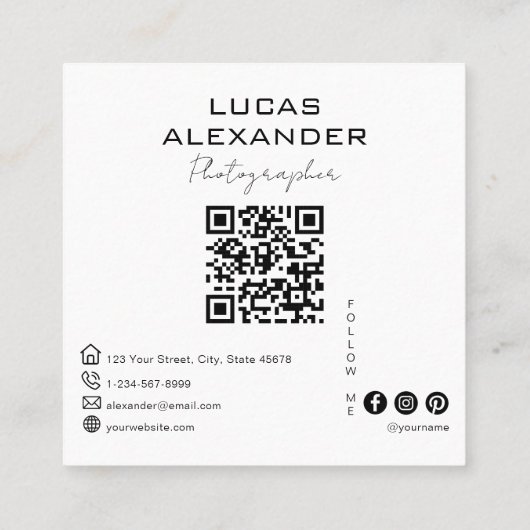 ORモダンコーミニマルド・ソーシャル・メディア・フォトグラファー スクエア名刺 (裏面)