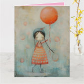 OR10代の小さな女の子誕生日気球グリーティングカード カード (黄色い花)