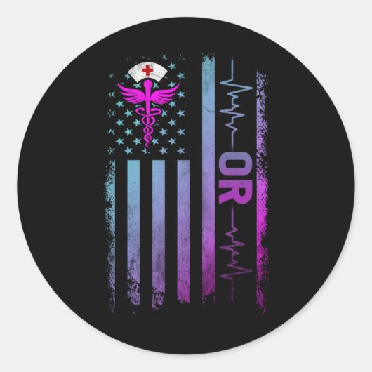 OR Job Operating room Nurse USA Flag ラウンドシール (正面)