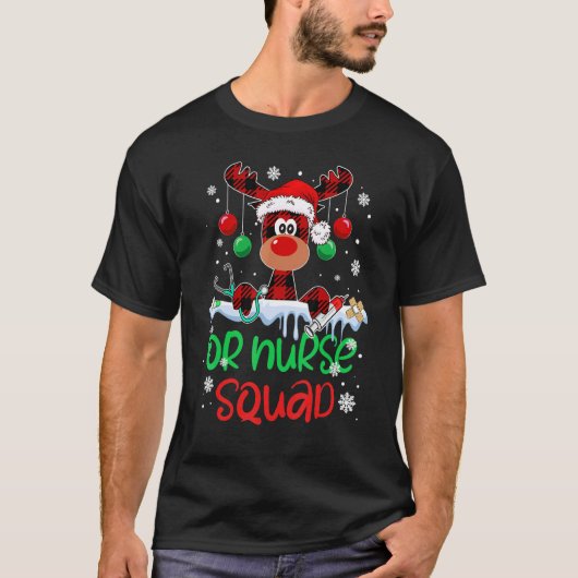 OR Nurse Squad Christmas Reindeer Matching Pajamas Tシャツ (正面)
