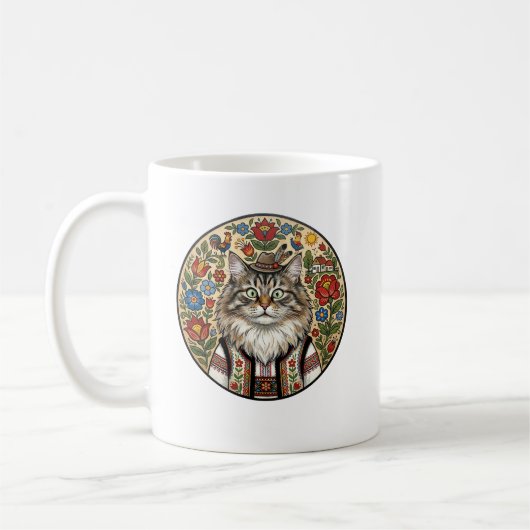 Oracle of Morning: Balkan Folk Art Siberian Cat コーヒーマグカップ (左)