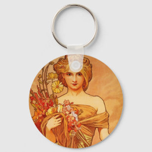 Oragnaの花束を持つ女性 キーホルダー