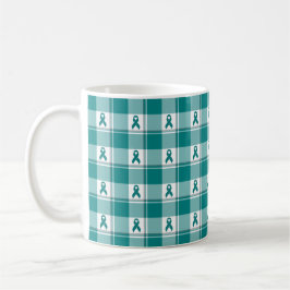 Oral Cancer Awareness Plaid Teal Ribbon コーヒーマグカップ