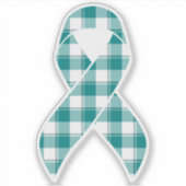 Oral Cancer Awareness Plaid Teal Ribbon シール (正面)