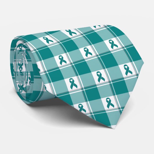 Oral Cancer Awareness Plaid Teal Ribbon ネクタイ (ロール)