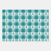 Oral Cancer Awareness Plaid Teal Ribbon ラッピングペーパーシート (正面)