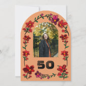 Orange 50th birthday Party Whimsical Doodle Flower 招待状 (裏面)