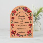 Orange 50th birthday Party Whimsical Doodle Flower 招待状 (スタンド正面)