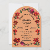 Orange 50th birthday Party Whimsical Doodle Flower 招待状 (正面)