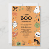 Orange A Little Boo Cute Halloween Baby Shower 招待状 (正面)