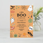 Orange A Little Boo Cute Halloween Baby Shower 招待状 (スタンド正面)