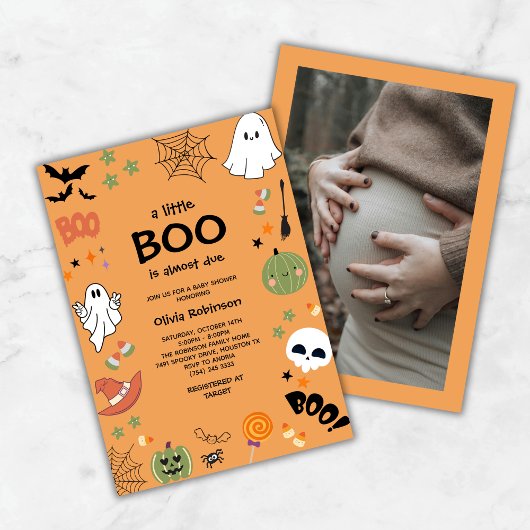 Orange A Little Boo Cute Halloween Baby Shower 招待状