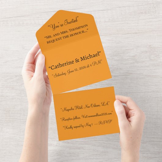 Orange All In One Wedding Invitation – Warm オールインワン招待状 (貼ってはがせる)