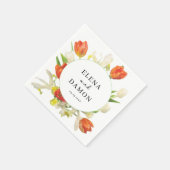Orange and Beige Tulip Wedding スタンダードカクテルナプキン (角)