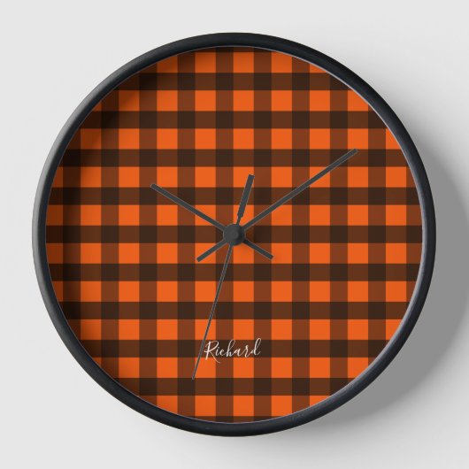 Orange and Black Checker 壁時計 (正面)
