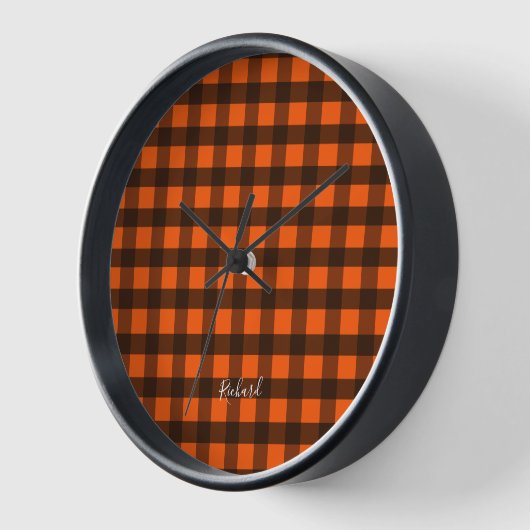 Orange and Black Checker 壁時計 (傾斜)