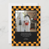 Orange and Black Checkered 5 Photo Halloween シーズンカード (裏面)