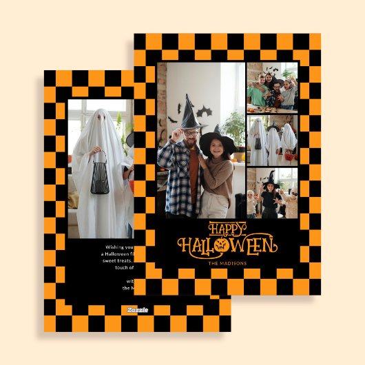 Orange and Black Checkered 5 Photo Halloween シーズンカード