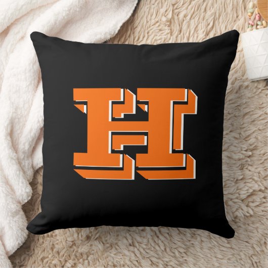 Orange and Black College Block Font Initial クッション (ブランケット)