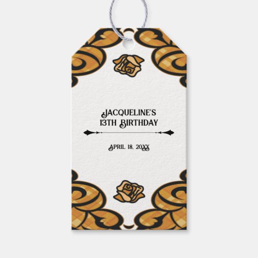 Orange and Black Gated Rose Princess Birthday  ギフトタグ (正面)