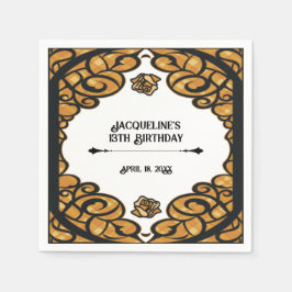 Orange and Black Gated Rose Princess Birthday  スタンダードカクテルナプキン