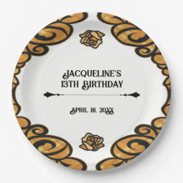 Orange and Black Gated Rose Princess Birthday  ペーパープレート