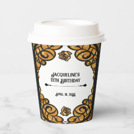 Orange and Black Gated Rose Princess Birthday  紙コップ