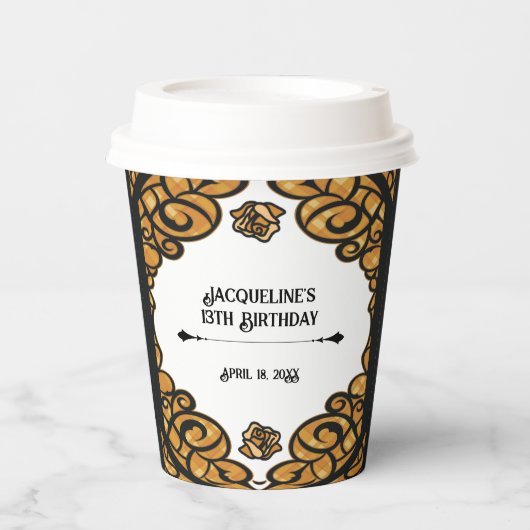 Orange and Black Gated Rose Princess Birthday  紙コップ (正面)