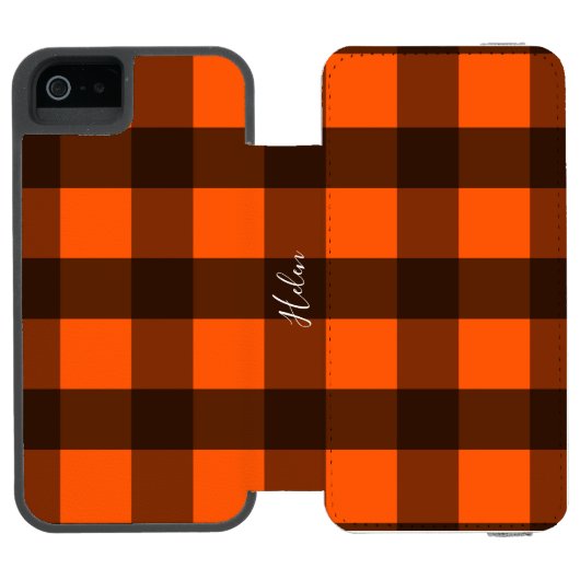 Orange and Black Guingham Incipio iPhoneウォレットケース (フォリオ Open)