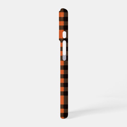 Orange and Black Plaid Checkered Pattern iPhone 16ケース (左側面)