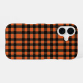 Orange and Black Plaid Checkered Pattern iPhone 16ケース (裏面横)
