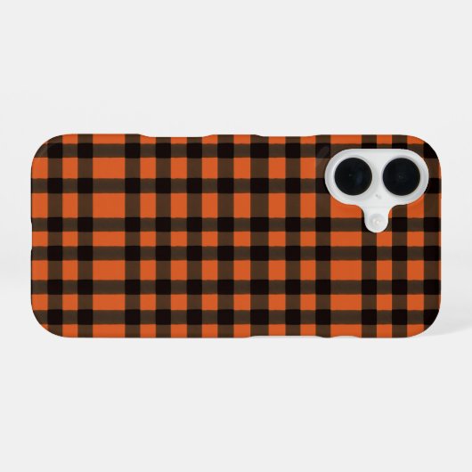 Orange and Black Plaid Checkered Pattern iPhone 16ケース (裏面横)