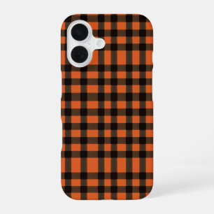 Orange and Black Plaid Checkered Pattern iPhone 16ケース