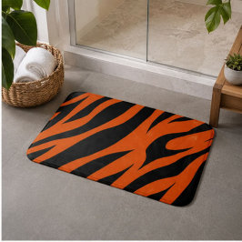 Orange and Black Tiger Stripe Animal Print バスマット