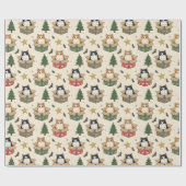 Orange and Black & White Kittens Christmas Pattern ラッピングペーパー (フラット)