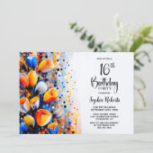 Orange and Blue Floral 16th Birthday Party 招待状 (スタンド正面)