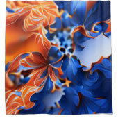 Orange and Blue Floral Fractal シャワーカーテン (正面)