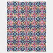 Orange and Blue Geometric Flowers Bohemian フリースブランケット (正面)