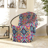 Orange and Blue Geometric Flowers Bohemian フリースブランケット