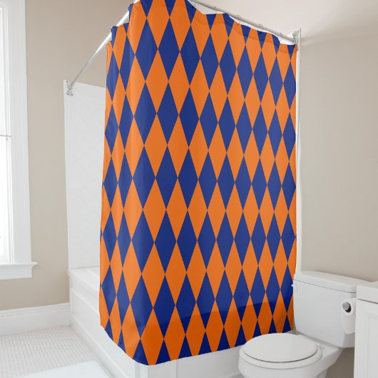 Orange and Blue Harlequin Checkered Design  シャワーカーテン