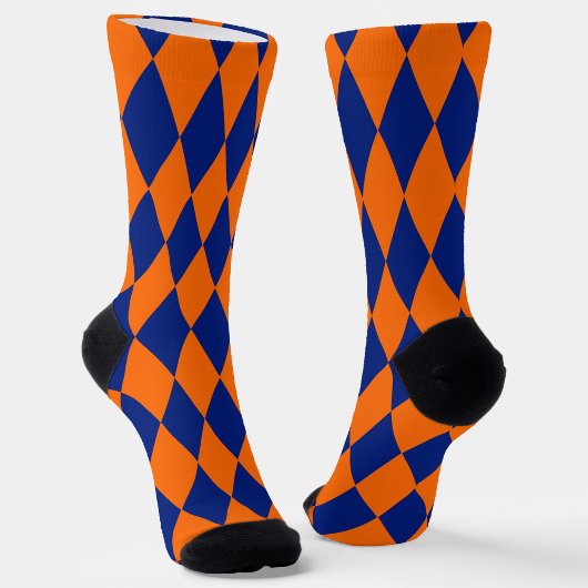 Orange and Blue Harlequin Checkered Design  ソックス