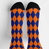 Orange and Blue Harlequin Checkered Design  ソックス (上部)