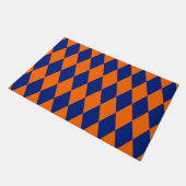 Orange and Blue Harlequin Checkered Design  ドアマット (アングル)