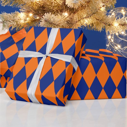 Orange and Blue Harlequin Checkered Design  ラッピングペーパー