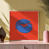 Orange and Blue Kissing Lips ポスター