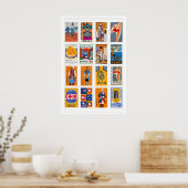 Orange and Blue Matchbox Label Collage, high ポスター (キッチン)