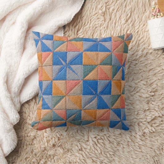 orange and blue quilt クッション (ブランケット)