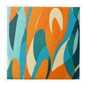 Orange and Blue Retro Vintage Pattern タイル (正面)